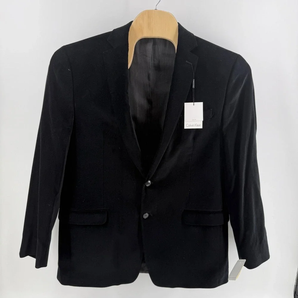 Calvin Klein Mens Black Velvet Slim Fit Blazer Sport Coat‎ 44L MLKA1 7BX0090 NWT